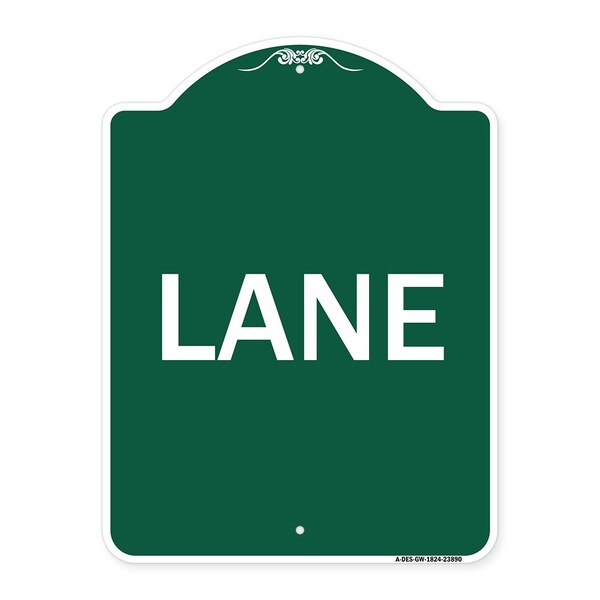Signmission Designer Series Sign-Lane, Green & White Aluminum Architectural Sign, 18" x 24", GW-1824-23890 A-DES-GW-1824-23890 - main